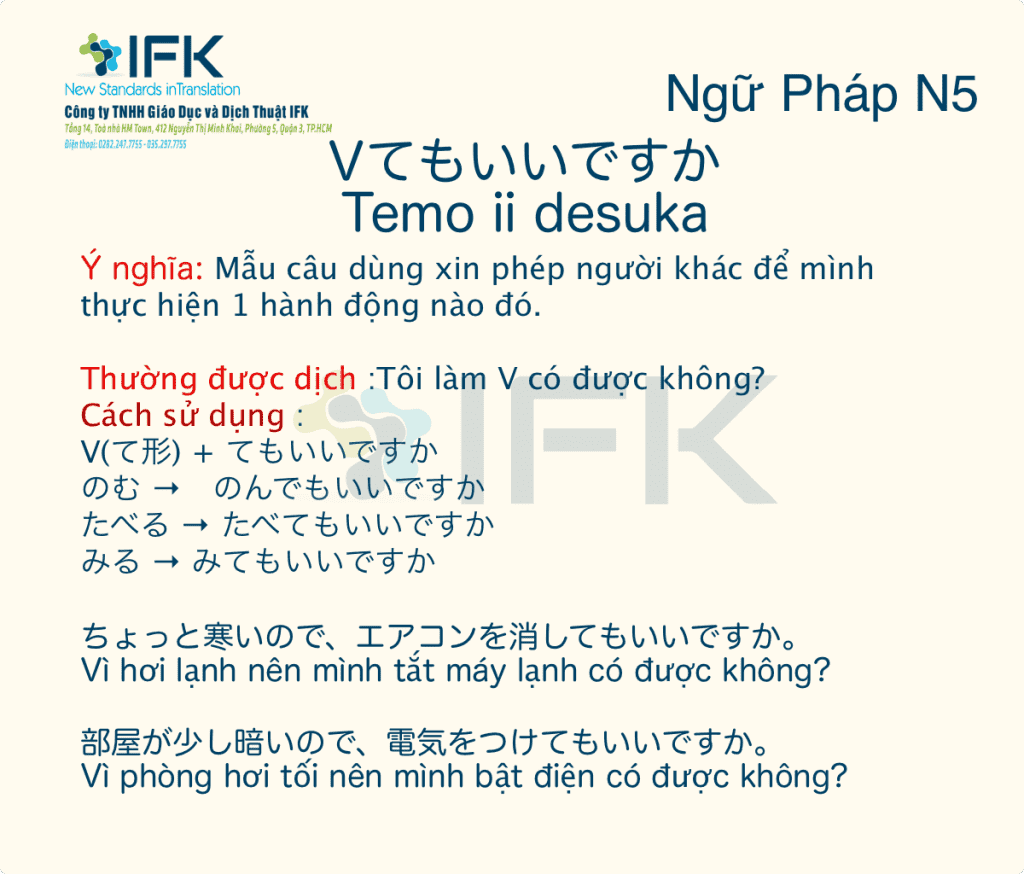 Ngữ Phap N5 ても いい Xin Phep Lam Dịch Thuật Uy Tin Ifk