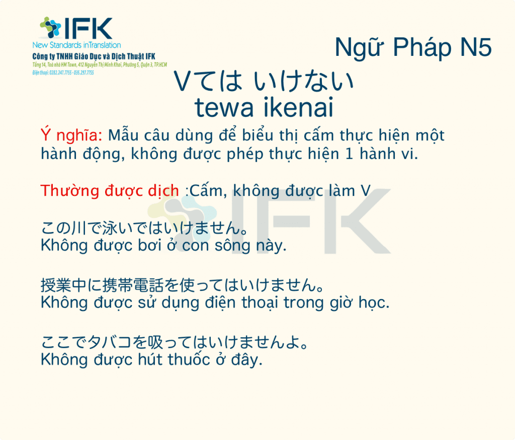 ngu phap n5-tewa -ikenai