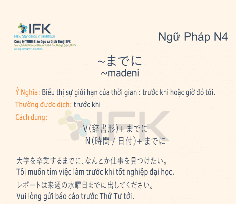 Ngữ pháp N4_madeni