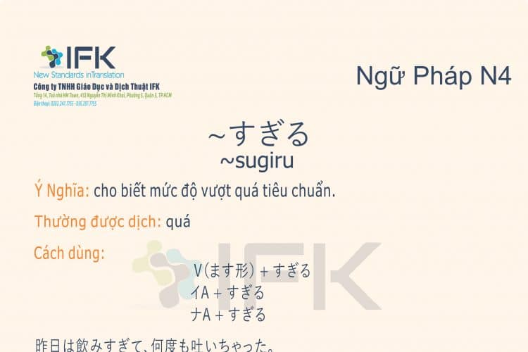 Ngữ pháp N4_sugiru