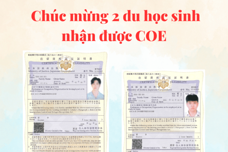 chuc mung 2 du hoc sinh nhan duoc coe