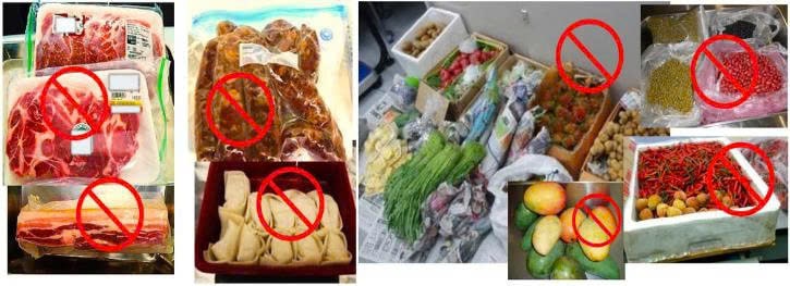 không mang thịt thuỷ sản chế phẩm thịt thuỷ sản rau củ trái cây hạt giống hoặc thực phẩm tươi sống